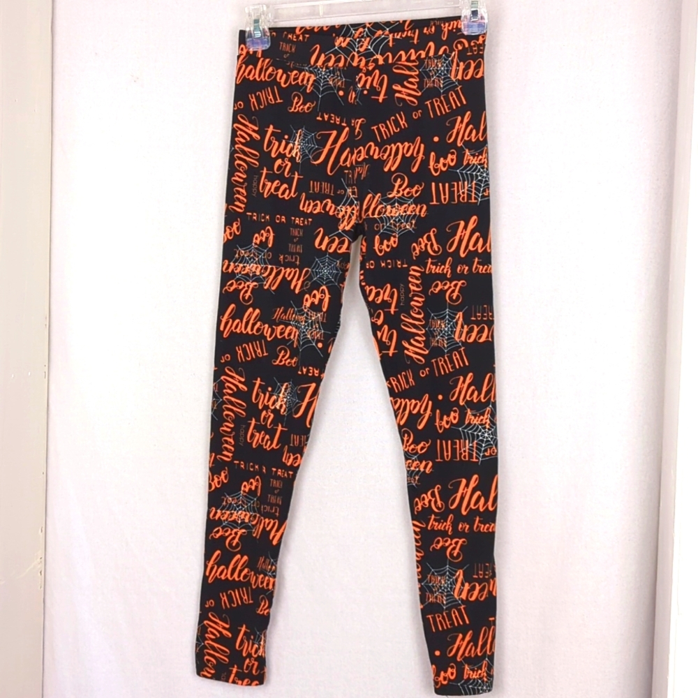 HALLOWEEN Women's Black Orange Trick Or Treat Graphic Leggings
